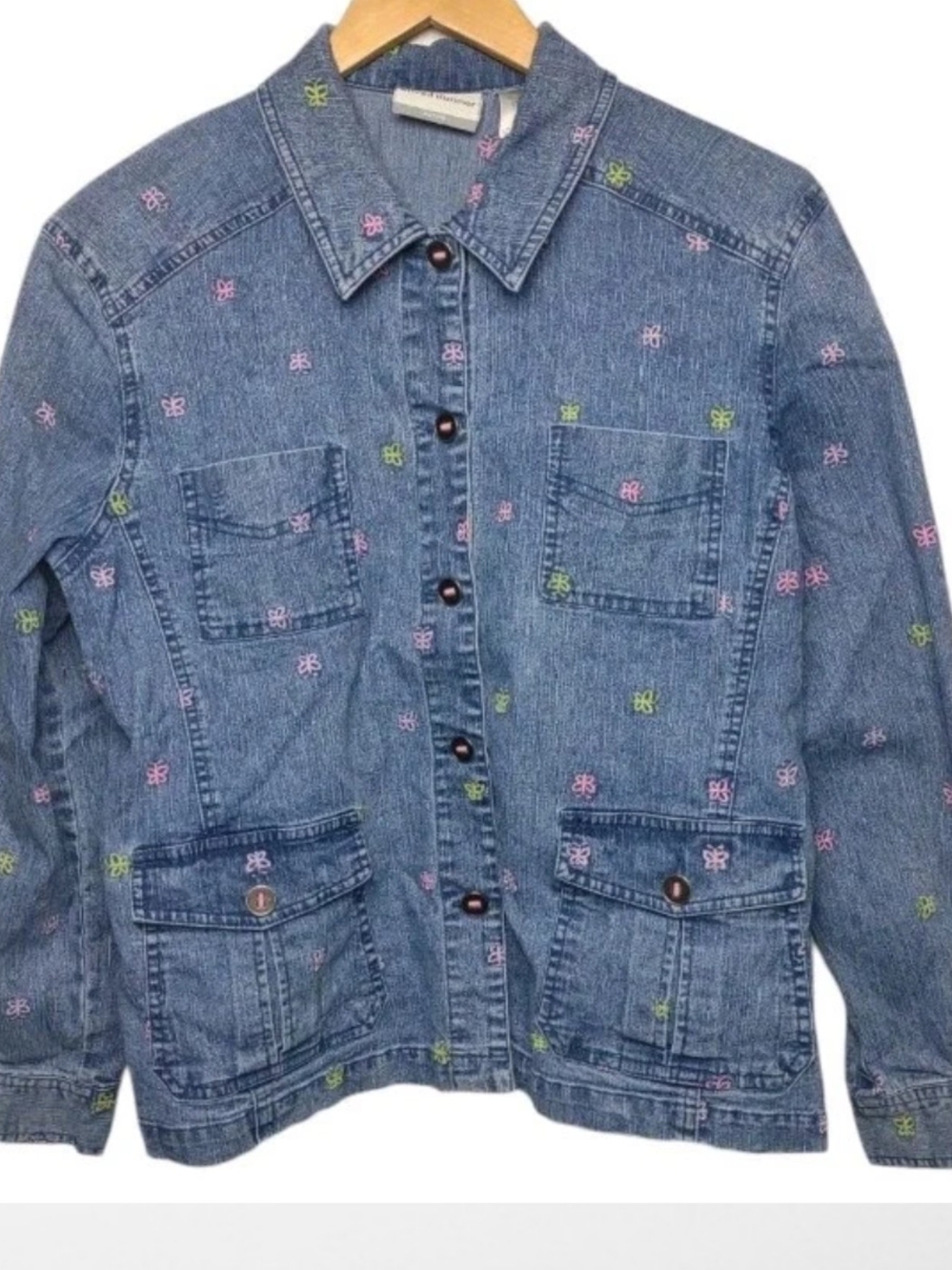 Alfred Dunner Denim Jacket Embroidered Butterfly  Size 12P PETITE